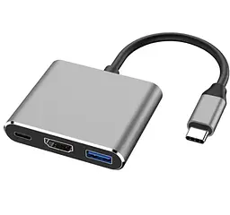 Перехідник адаптер 3в1 із Type-C на HDMI, USB, USB-C / Конвертер Full HD, 1080p, 4K, 2K, UHD 
