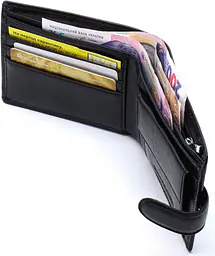 Шкіряне чоловіче портмоне на кнопці ST Leather ST104 чорне 9,5 см - мініатюра 6