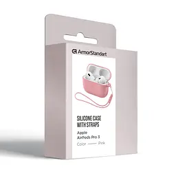 Силіконовий чохол для навушників Apple AirPods Pro 3, Silicone Case with straps, рожевий, захисний чохол з ремінцем, ультратонкий і легкий, повний захист, з підвіскою, м"який силікон, ArmorStandart (ARM88297) - мініатюра 2