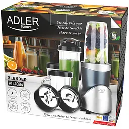 Фітнес-блендер Adler AD 4084 500Вт/Pulse/4 скляні пляшки 700мл, 2x500мл, 300мл (AD4084)