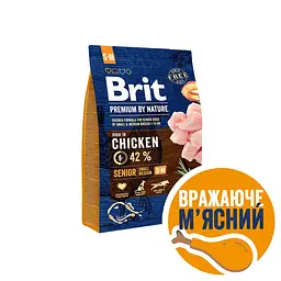 Сухий корм Brit Premium Dog Senior S+M для старіючих собак малих і середніх порід, курка, 3 кг