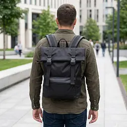 Текстильний рюкзак для ноутбука із вставками еко-шкіри FABRA 22582 чорний - мініатюра 5
