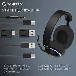 Навушники GamePro Asgard Bragi 7.1 RGB Tri-Mod Black бездротові (HSW250B) - мініатюра 6