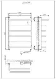 Електрична рушникосушарка Kosser Скоба с полкой 700x500/6 ER рег. ДСп04ЕR, Хром, Праве - мініатюра 5