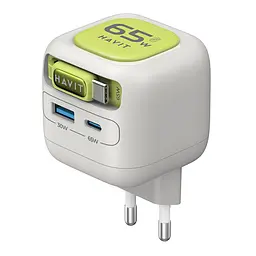 Зарядний пристрій Havit UC253 GaN 65W USB-A USB-C кабель USB-C сірий/зелений (HV-UC253-GYGN) - мініатюра 2