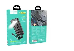 Повербанк Hoco J77 10000mAh 2USB / Lightning / Type-C 2A з ліхтариком та чотирма вбудованими кабелями Чорний - мініатюра 4