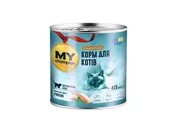 Консервований корм для котів Мій чемпіон Консерва 415г шматочки з Рибою