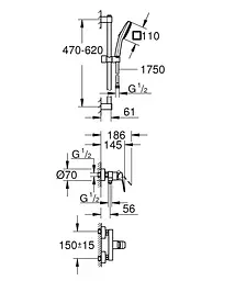 Змішувач для душу з душовим гарнітуром Grohe Cubeo 1018252430 Чорний матовий - мініатюра 10