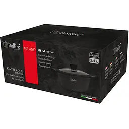 Каструля Bollire Milano, з кришкою, чорна, 20 см, 2,4 л (BR-1102) - мініатюра 3