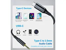Кабель Choetech AUX006 Type-C to 3.5mm 1м Black - мініатюра 5