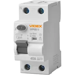 Диференційне реле Videx Resist АС 2п 30мА 10кА 40А (VF-RS10-DR2АС40)