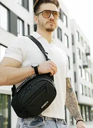 Сумка через плече бананка Sambag Flex чорна тканева 30 × 17 × 10 см (85351065m) - мініатюра 3