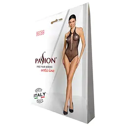 Бодістокінг з декольте Passion BS088 black, імітація корсетної шнурівки - мініатюра 8