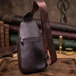 Сумка слінг чоловіча з натуральної фактурної шкіри 21401 Vintage коричневий - мініатюра 4