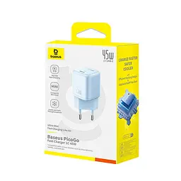 Мережевий зарядний пристрій Baseus PicoGo GaN Fast Charger 1C 45W EU Galaxy блакитний - мініатюра 2