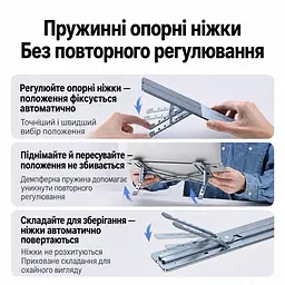 Складная подставка для ноутбука UGREEN LP451 до 17,3″ 5 уровней регулировки высоты высота от 68 до 148 мм с автоматической фиксацией положения с силиконовыми накладками против скольжения и царапин с открытой конструкцией нагрузка до 5 кг также для планшетов до 17,3″ космический серый (90312) - миниатюра 4