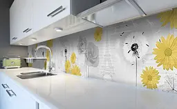 Вініловий кухонний фартух Кульбаби та Гербери наклейка для кухні ПВХ Париж Квіти Сірий Happy Pocket Z181533