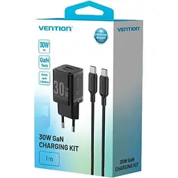 Зарядний пристрій 2xUSB 30W (USB-A/USB-C) + USB-C cable М-М Black Vention (TZ-FEQB0-EU-01) - мініатюра 3