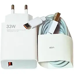 Зарядний пристрій 33W + кабель USB Type C 6,5A Qualcomm QC3.0, QC4.0 АВS пластик Білий