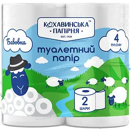 Папір туалетний Кохавинська папірня Бавовна целюлозний 2 шари 4 шт.