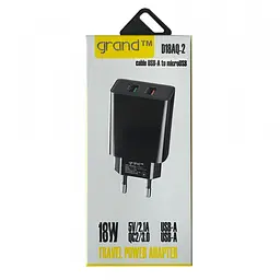 Зарядний пристрій 2 порти юсб Grand D18AQ-2 2 USB QC 3.0 18W набір з кабелем - мініатюра 2