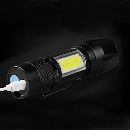 Ліхтар ручний акумуляторний з USB-зарядкою, бічним світлом та ZOOM HB-513-XPE+COB - мініатюра 3