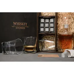 Подарунковий набір Whiskey Stones камені для віскі в дерев'яному пеналі №8 + декантер і 4 склянки Pasabahce + щипці + мішечок - мініатюра 6