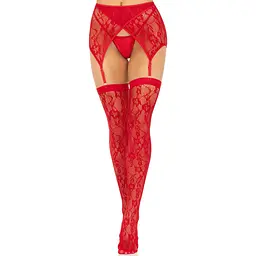 Панчохи Leg Avenue Leg Avenue Lace thigh highs & garterbelt Red One Size