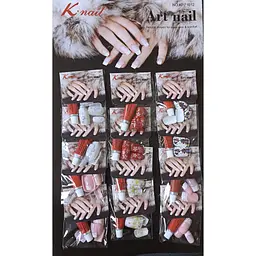 Нігті накладні з дизайном K · Nail Art Nail Natural з клеєм, упаковка 12 шт. №005