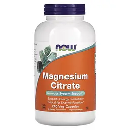 Вітаміни та мінерали NOW Magnesium Citrate, 240 вегакапсул