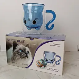 Набір чашок Vittora Kitty Blue з подвійним дном 2 шт. 250 мл (141380) - мініатюра 2