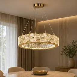 Світлодіодна люстра підвісна Artlight 8003/500GD з прозорим скляним кільцем в золотому кольорі, 38W