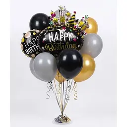 Набір надувних фольгованих кульок Happy Birthday яскраві декоративні для свят 6 шт Чорний із Золотим