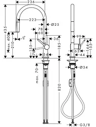 Змішувач Hansgrohe Talis 210 1jet кухонний з витяжним виливом Stainless Steel 72802800, Нержавіюча сталь - мініатюра 2
