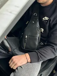 Шкіряний чорний чоловічий слінг 18х32х7 на одне плече TIDING BAG A25F-617-1A чорний 18 см - мініатюра 9