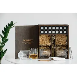 Подарунковий набір Whiskey Stones камені для віскі в дерев'яному пеналі №4 + 4 склянки Bormioli Rocco Selecta + щипці + мішечок - мініатюра 3