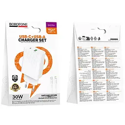 МЗП Borofone BAS76A Source PD30W+QC3.0 (1USB-A/1C) + кабель Type-C to Lightning White - мініатюра 2
