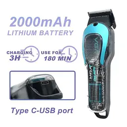 Машинка для стрижки волосся VGR V-692, акумуляторна, 4 насадки, LED-дисплей, 7500 об/хв, USB-зарядка, Зелена - мініатюра 3