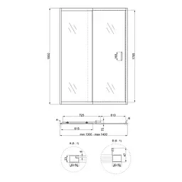 Душові двері в нішу Qtap Taurus CRM2013-14.C6 130-140x185 см, скло Clear 6 мм, покриття CalcLess, універсальні, прозорий - мініатюра 2