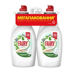 Засіб для ручного миття посуду Fairy Sensitive Чайне дерево і м'ята 2 х 750 мл (8006530224956)