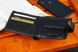 Шкіряне чоловіче портмоне на кнопці ST Leather ST-104-1 чорне 9,5 см