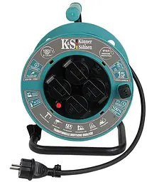 Мережевий фільтр KS CR-15M, 3000Вт, 4х16А/230В, 3х1.5мм, IP44, 3.2кг, на котушці, 15м, чорний (KSCR-15M) - мініатюра 5