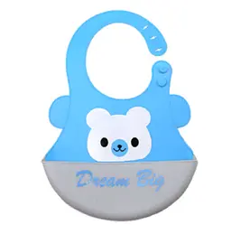 Силіконовий слинявчик з кишенею Kiddy Baby show Ведмедик Блакитний