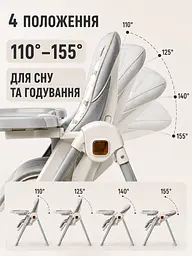 Стільчик-трансформер для годування 3 в 1 із коліщатками, столиком і нахилом спинки 1-4 років біло-сірий (3774286133) - мініатюра 6