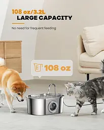 Поїлка для кішок з нержавіючої сталі, SOOFPET, 108 унцій/3,2 л, напувалка для домашніх тварин, диспенсер для води для собак, автом - мініатюра 3