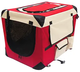 М'яка клітка для собак SenFul Pet Soft Crate з флісовим килимком та чохлом, червоно-бежева