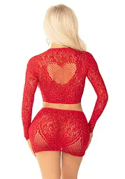 Блискучий комплект кроп-топ і спідниця Leg Avenue Rhinestone One Size, Red, довгий рукав - мініатюра 2