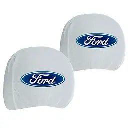 Чохли для підголівників Універсальні Ford Білі Кольоровий логотип 2 шт