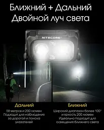 Налобний легкий ліхтарик Nitecore NU25 UL New з білим та червоним світлом (Чорний) - мініатюра 7