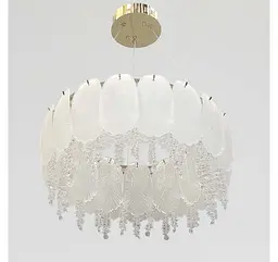 Кругла золота світлодіодна люстра Artlight 7097/550GD з матовим скляним листям і прозорим нижнім декором 95W - мініатюра 2